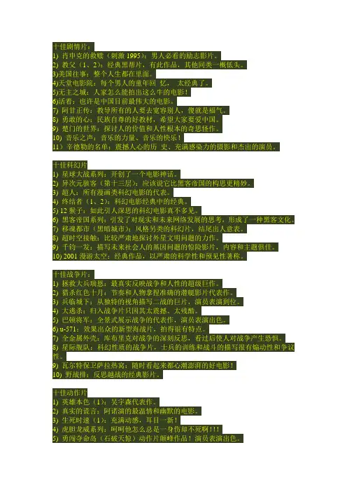 经典的那些十大电影,你看过哪些