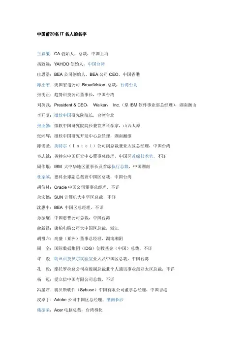 中国前20名IT名人的名字