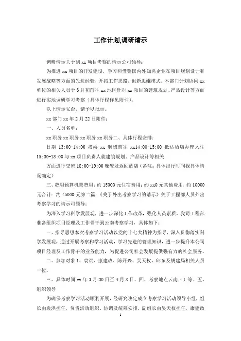 工作计划,调研请示