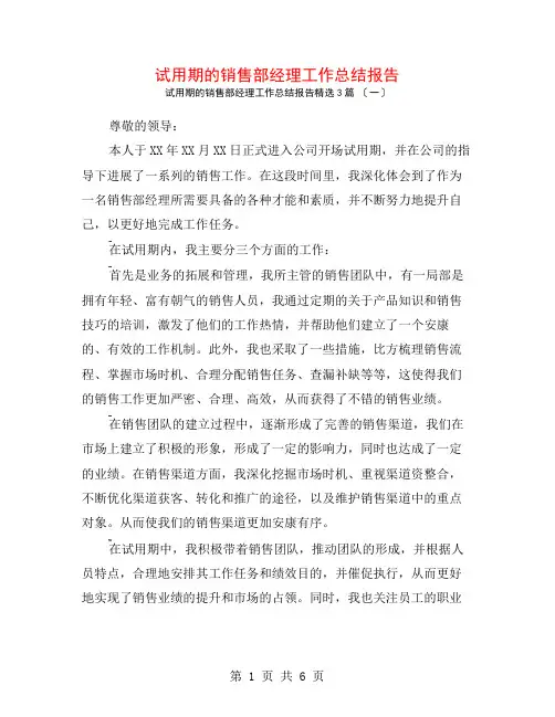 试用期的销售部经理工作总结报告3篇