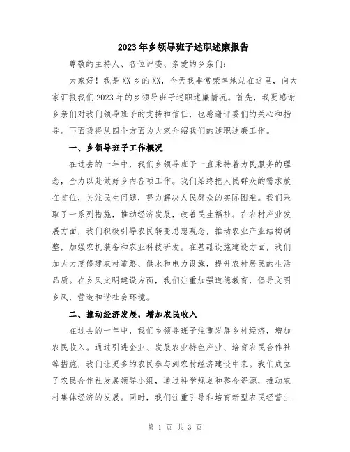 2023年乡领导班子述职述廉报告