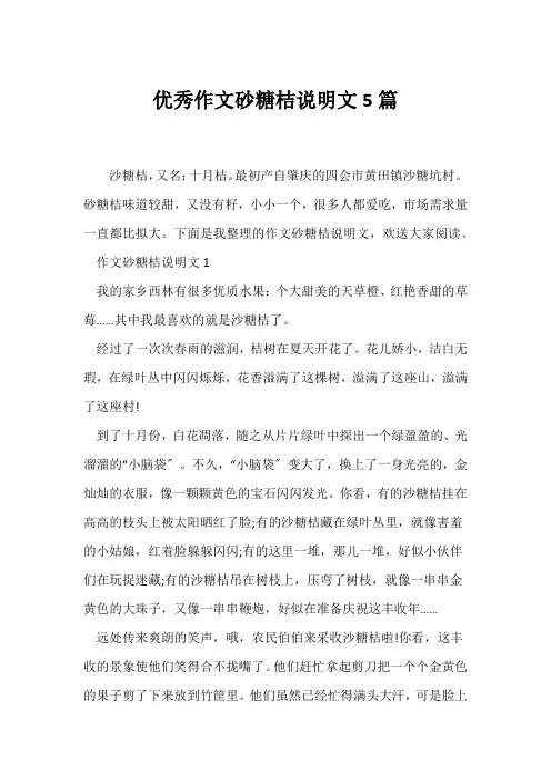 (说明文)优秀作文砂糖桔说明文5篇