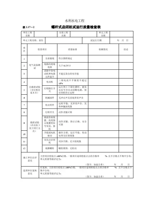 SL 635-2012螺杆式启闭机安装单元工程质量评定表2.17-2