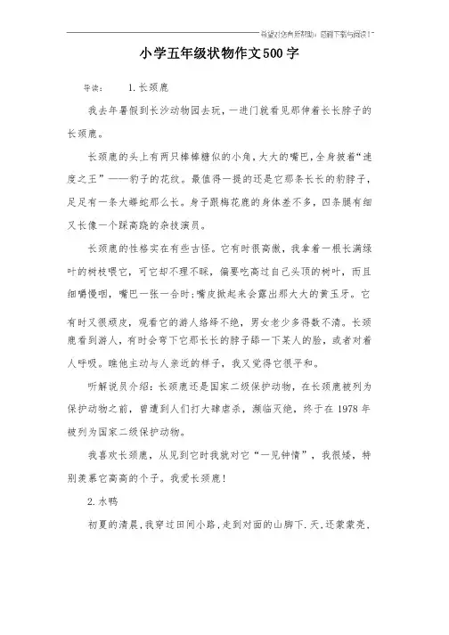 小学五年级状物作文500字