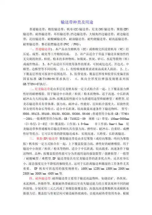 输送带种类及用途