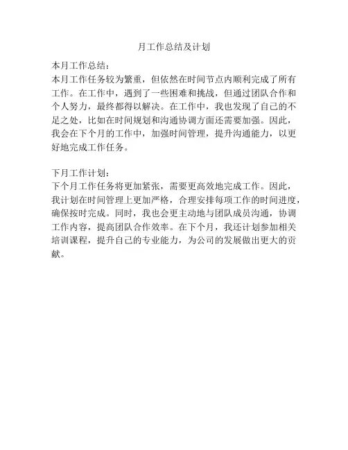 月工作总结及计划