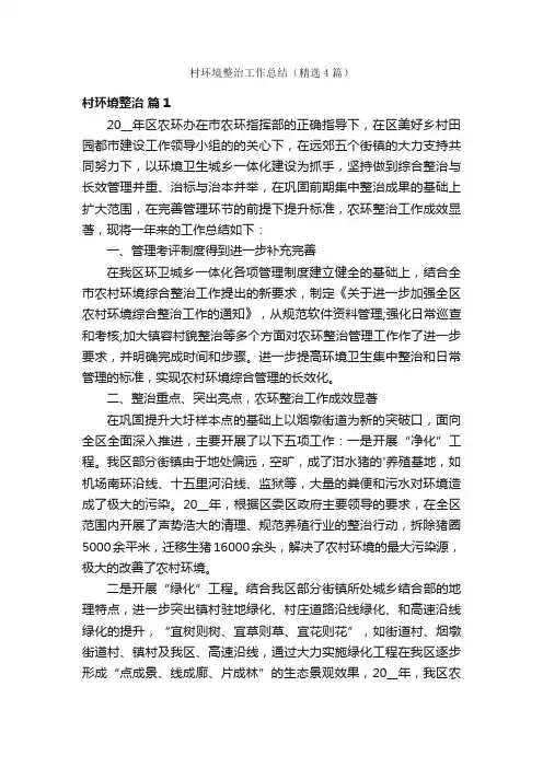 村环境整治工作总结（精选4篇）