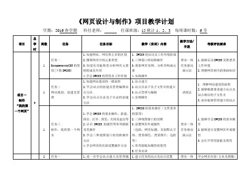 《网页设计与制作》项目教学计划表