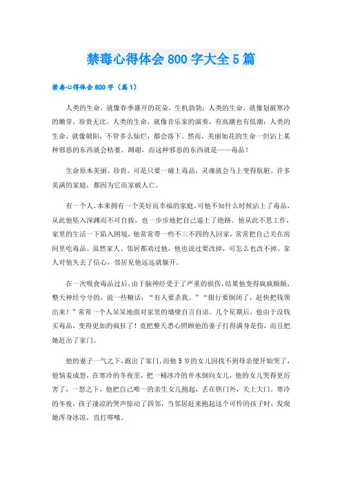 禁毒心得体会800字大全5篇