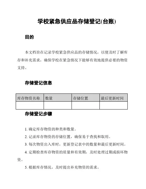 学校紧急供应品存储登记(台账)