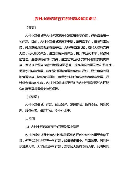 农村小额信贷存在的问题及解决路径