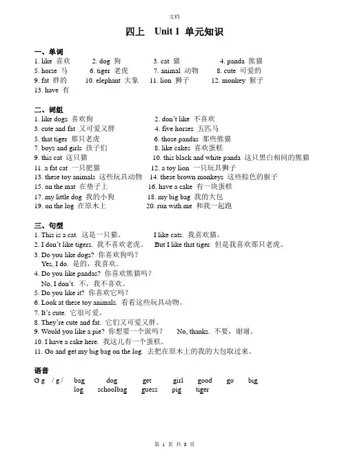 苏教版小学英语四年级上册期中期末复习第1-8单元知识点2017汇总