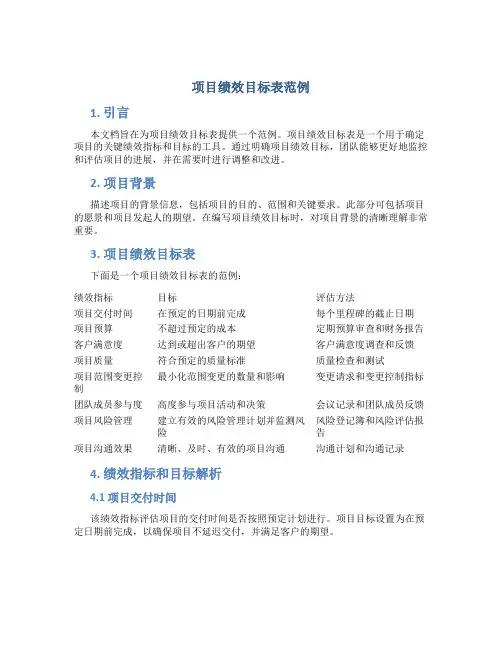项目绩效目标表范例