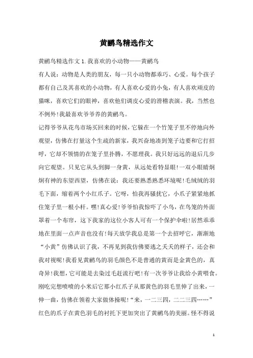 黄鹂鸟精选作文