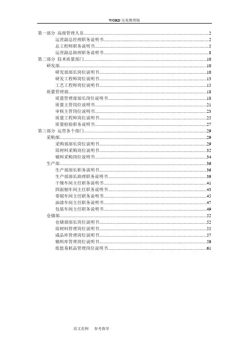 木业公司岗位说明书