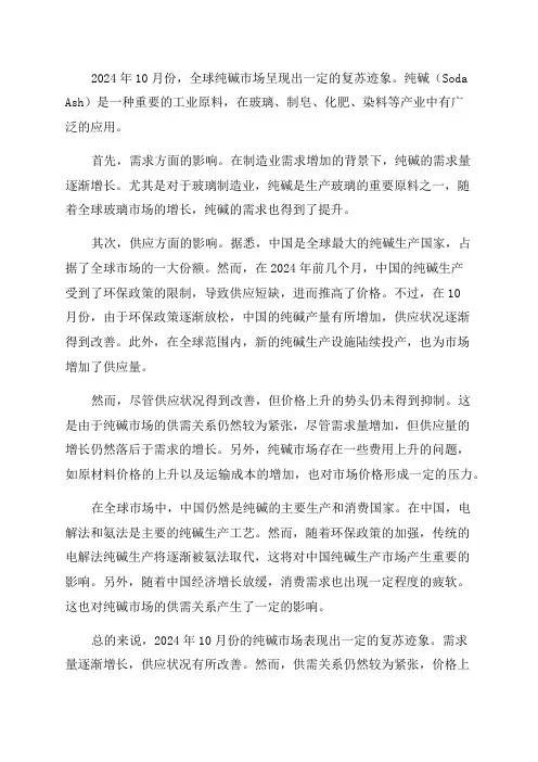 2024年10月份纯碱市场行情分析