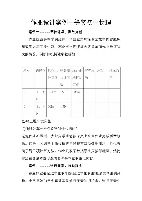 作业设计案例一等奖初中物理