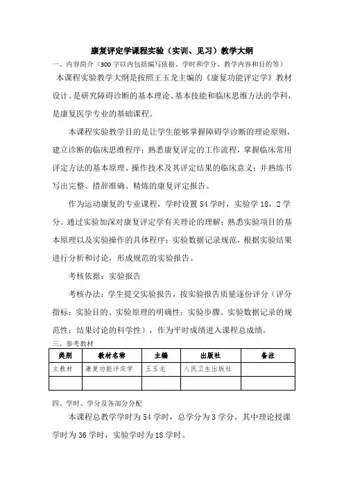 康复评定学实验大纲-运动康复