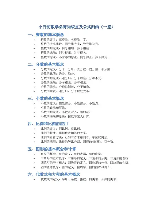 小升初数学必背知识点及公式归纳(一览)