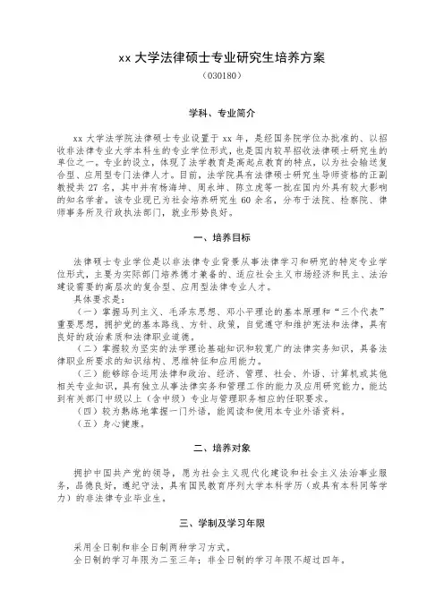 苏州大学法律硕士专业研究生培养方案