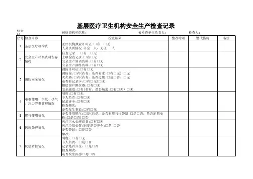 医疗机构安全生产检查表