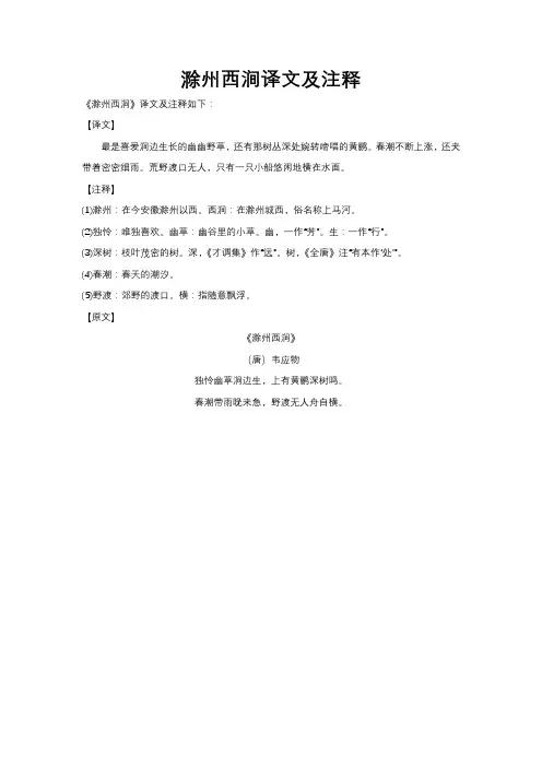 滁州西涧译文及注释