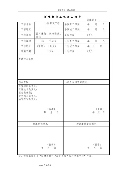 园林绿化施工资料表格([全套])