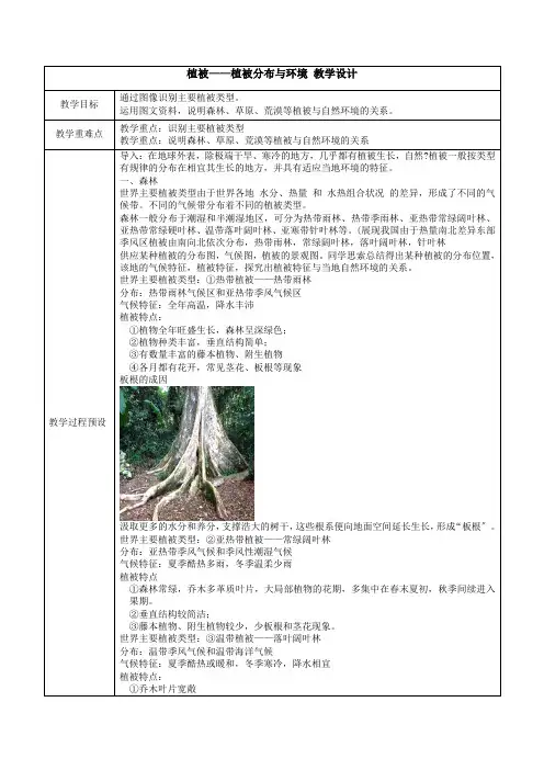 5.1植被——植被分布与环境教学设计高中地理人教版必修一