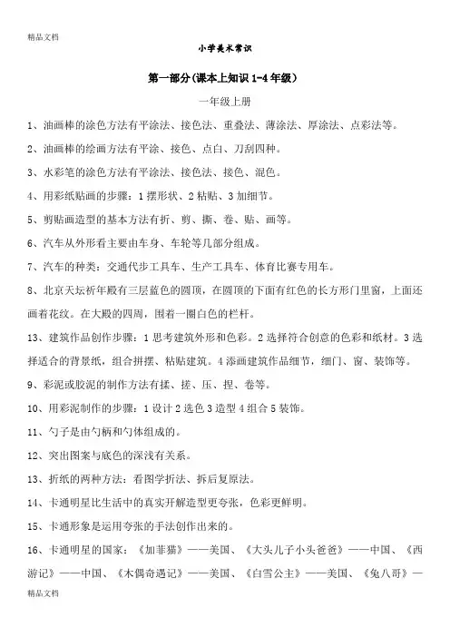 最新小学1—4年级美术基础知识资料