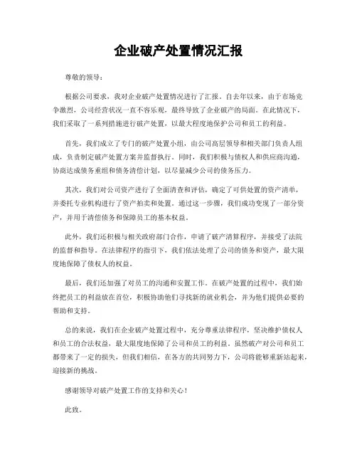 企业破产处置情况汇报