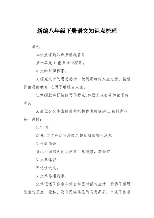 新编八年级下册语文知识点梳理