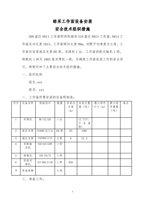 综采工作面设备安装