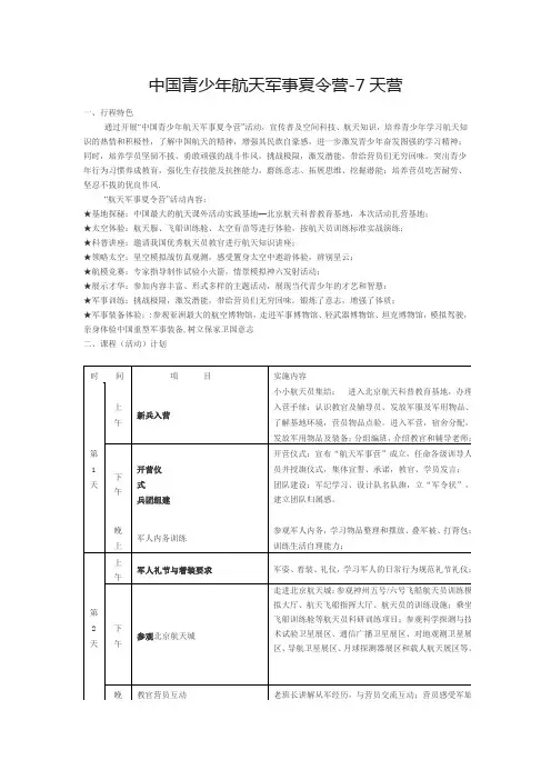 青少年军事航天夏令营-7天