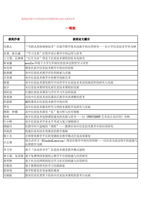 第四届全国中小学信息技术学科教学研讨会征文获奖名单