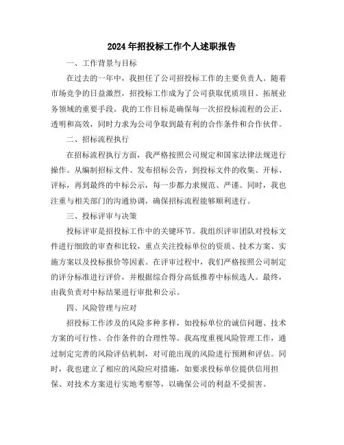 2024年招投标工作个人述职报告