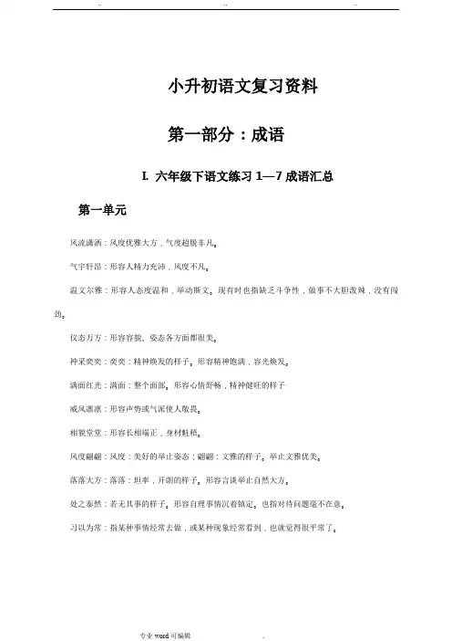 苏版语文小升初复习资料全