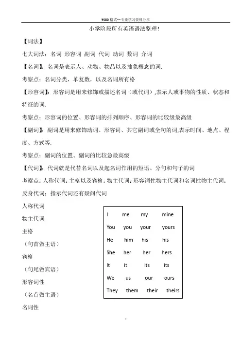小学阶段所有英语语法整理