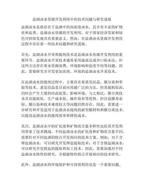 盐湖卤水资源开发利用中的技术问题与研究进展
