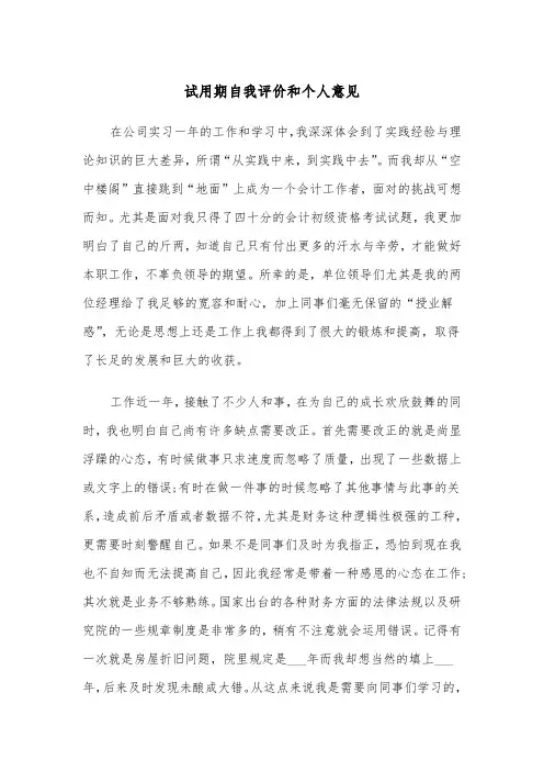 试用期自我评价和个人意见（四篇）