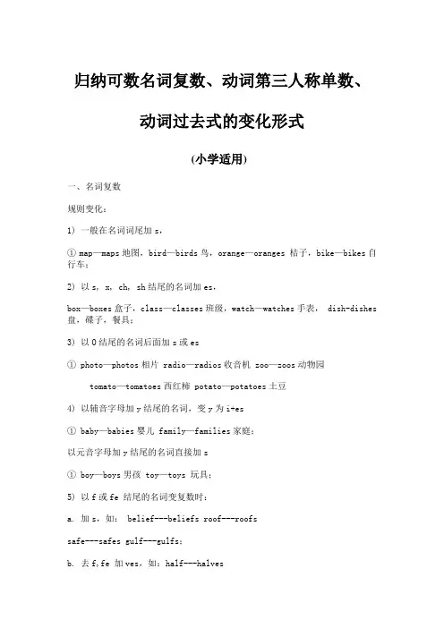 归纳可数名词复数动词第三人称单数动词过去式的变化形式