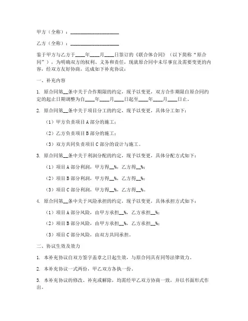 联合体合同补充协议书