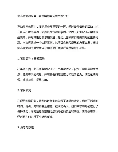 幼儿园活动探索：项目实施与反思案例分析