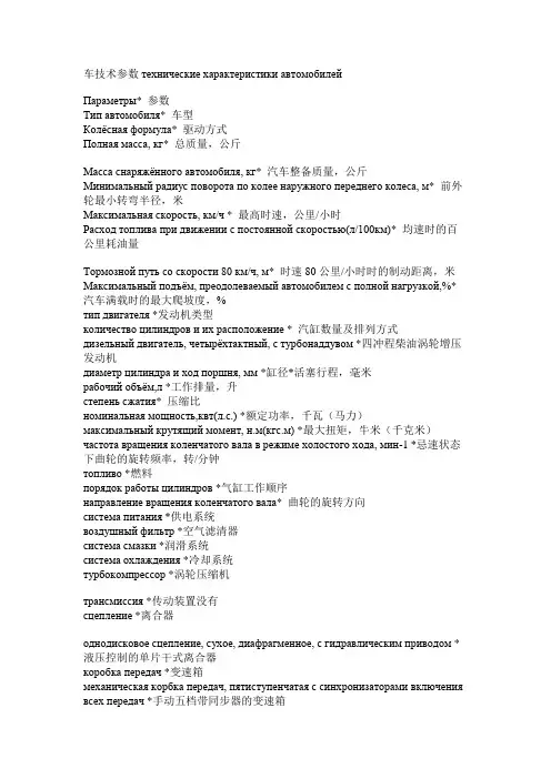俄语汽车零配件词汇
