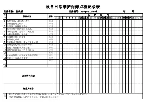 电脑剥线机日常维护保养点检记录表