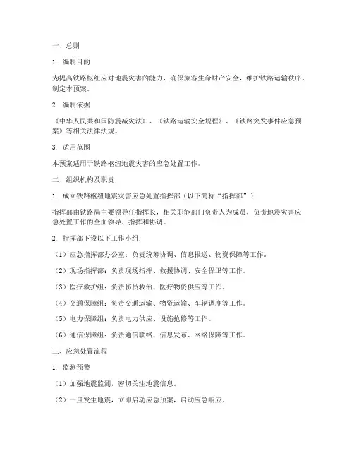 铁路枢纽地震处置预案模板