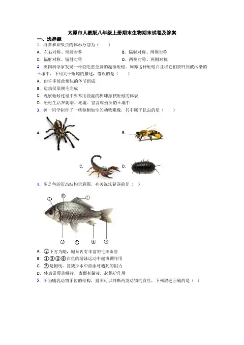 太原市人教版八年级上册期末生物期末试卷及答案
