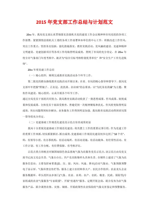 2020年党支部工作总结与计划范文