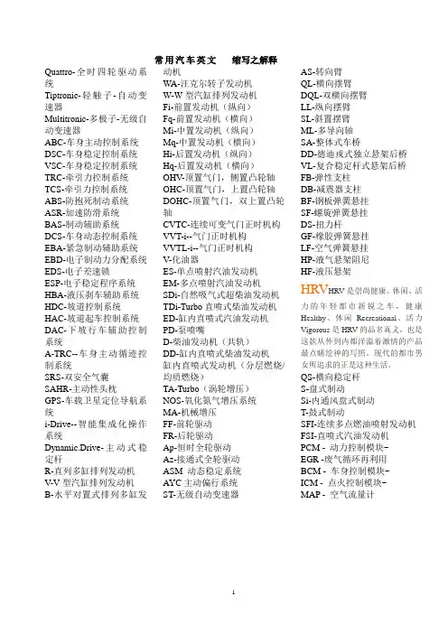 汽车英文缩写对照