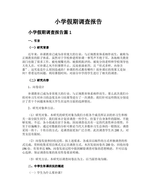 小学假期调查报告