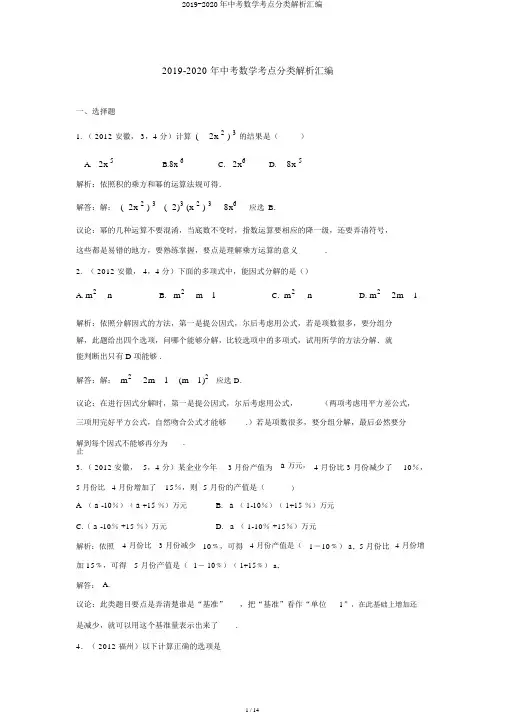 2019-2020年中考数学考点分类解析汇编